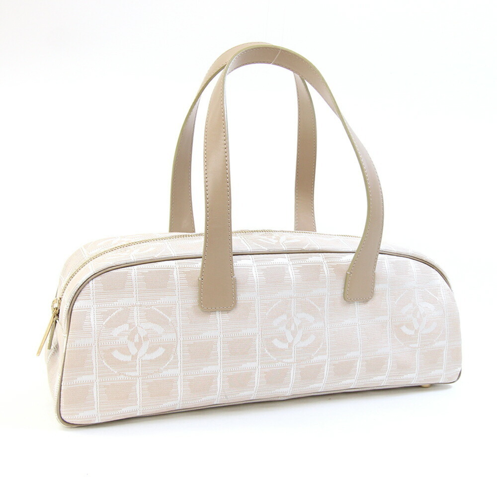 CHANEL Cream Leather Logo Boston Bag